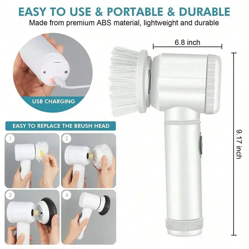 Electric Spin Scrubber, Bathroom Cordless Cleaning Brush Power Scrubber with 5 Replaceable Brush Heads