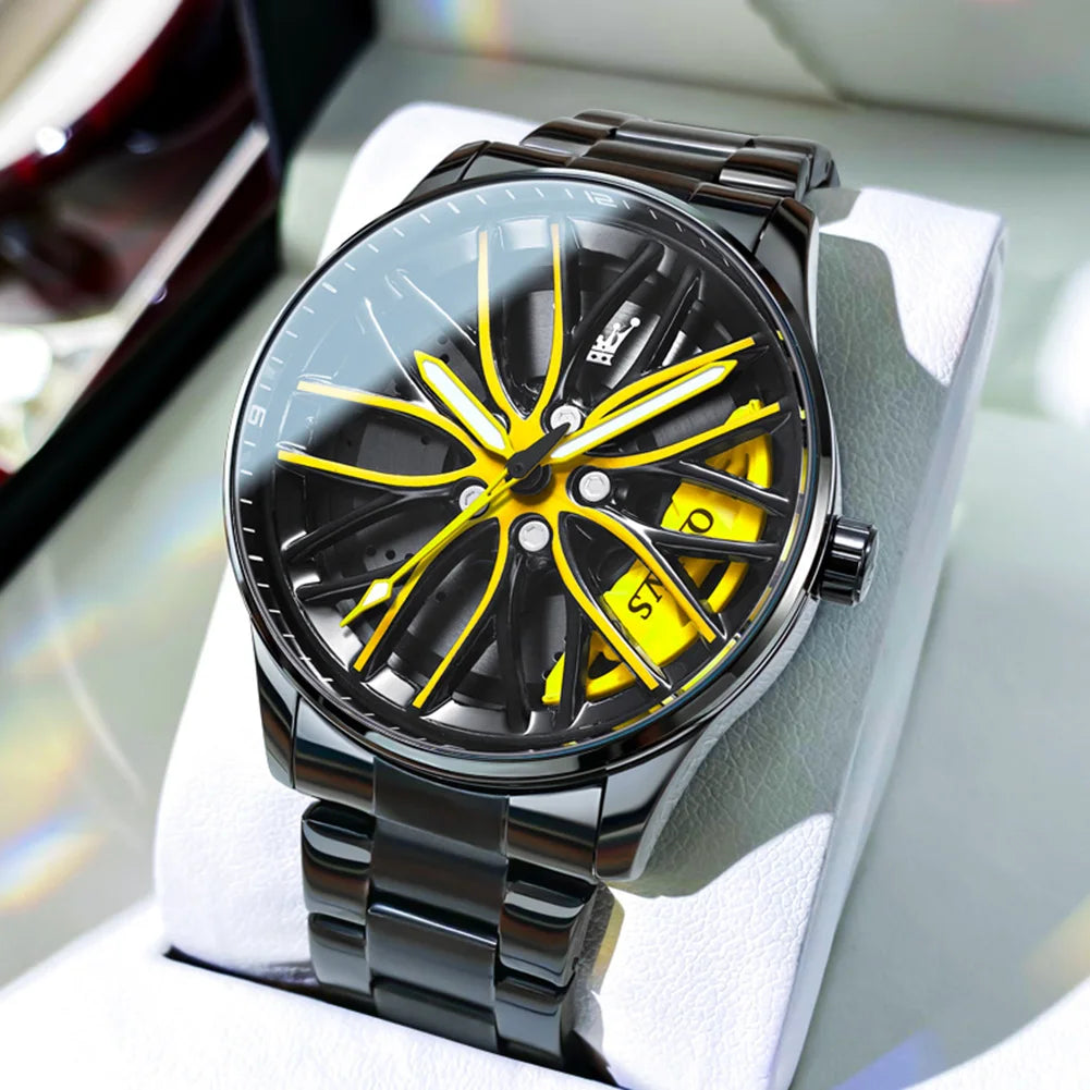 Luxury Car Rim Men's Watch – Waterproof Sport Quartz Timepiece