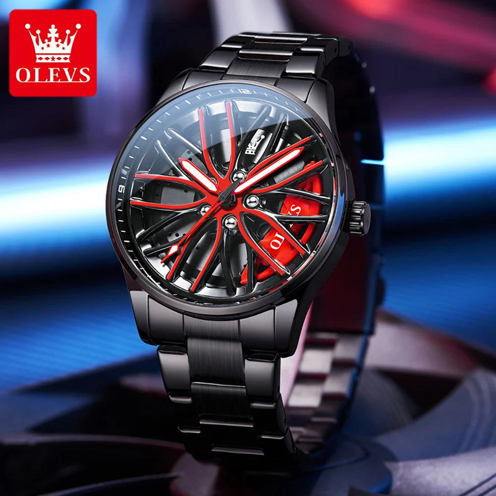 Luxury Car Rim Men's Watch – Waterproof Sport Quartz Timepiece