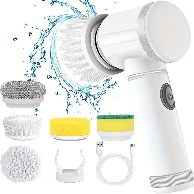 Electric Spin Scrubber, Bathroom Cordless Cleaning Brush Power Scrubber with 5 Replaceable Brush Heads