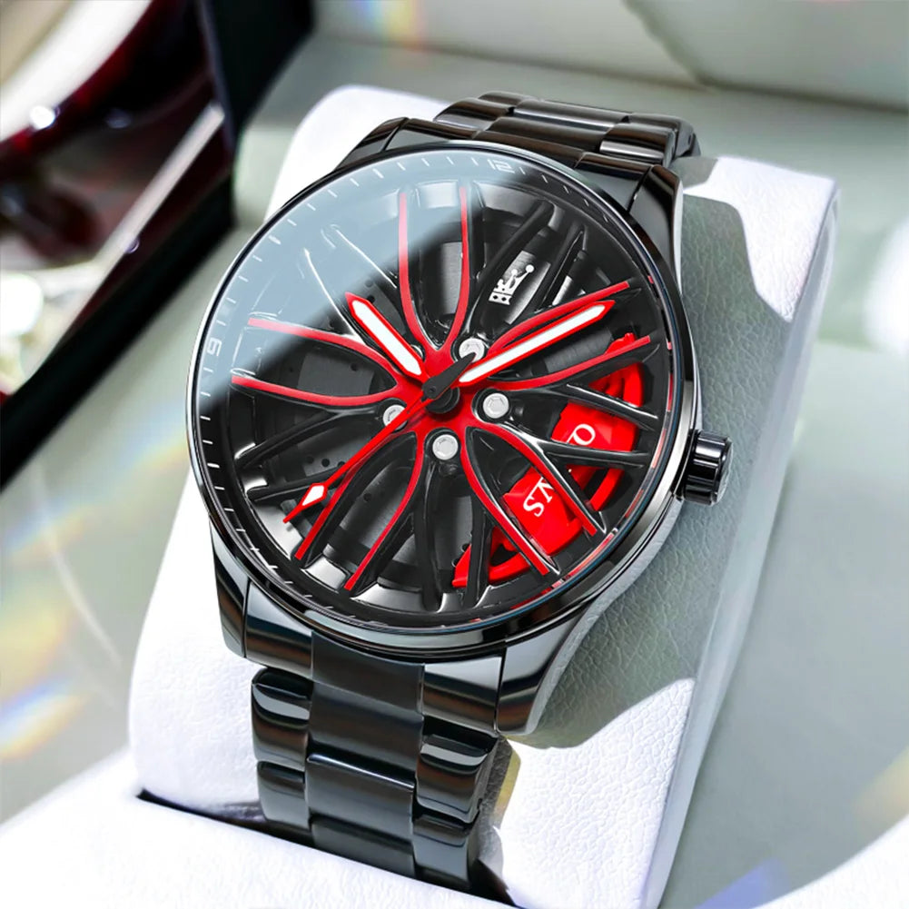 Luxury Car Rim Men's Watch – Waterproof Sport Quartz Timepiece