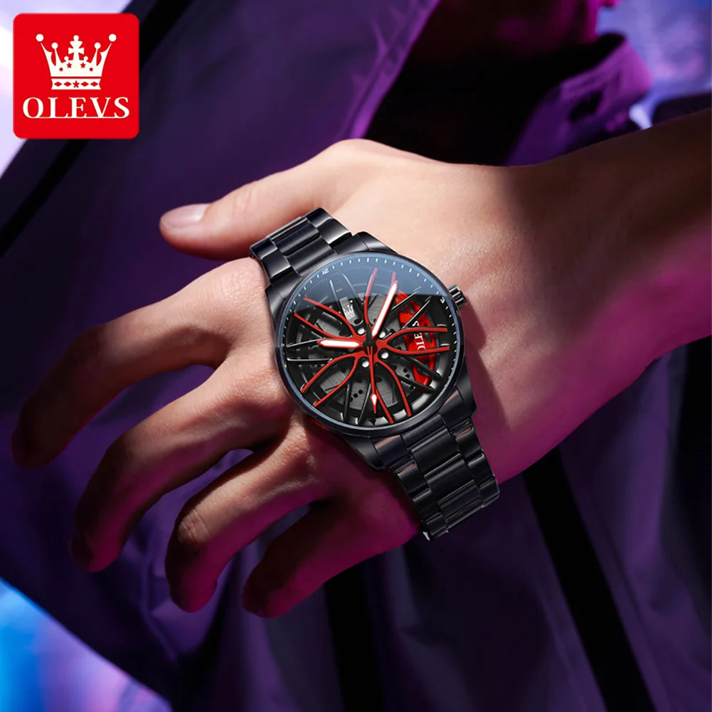 Luxury Car Rim Men's Watch – Waterproof Sport Quartz Timepiece