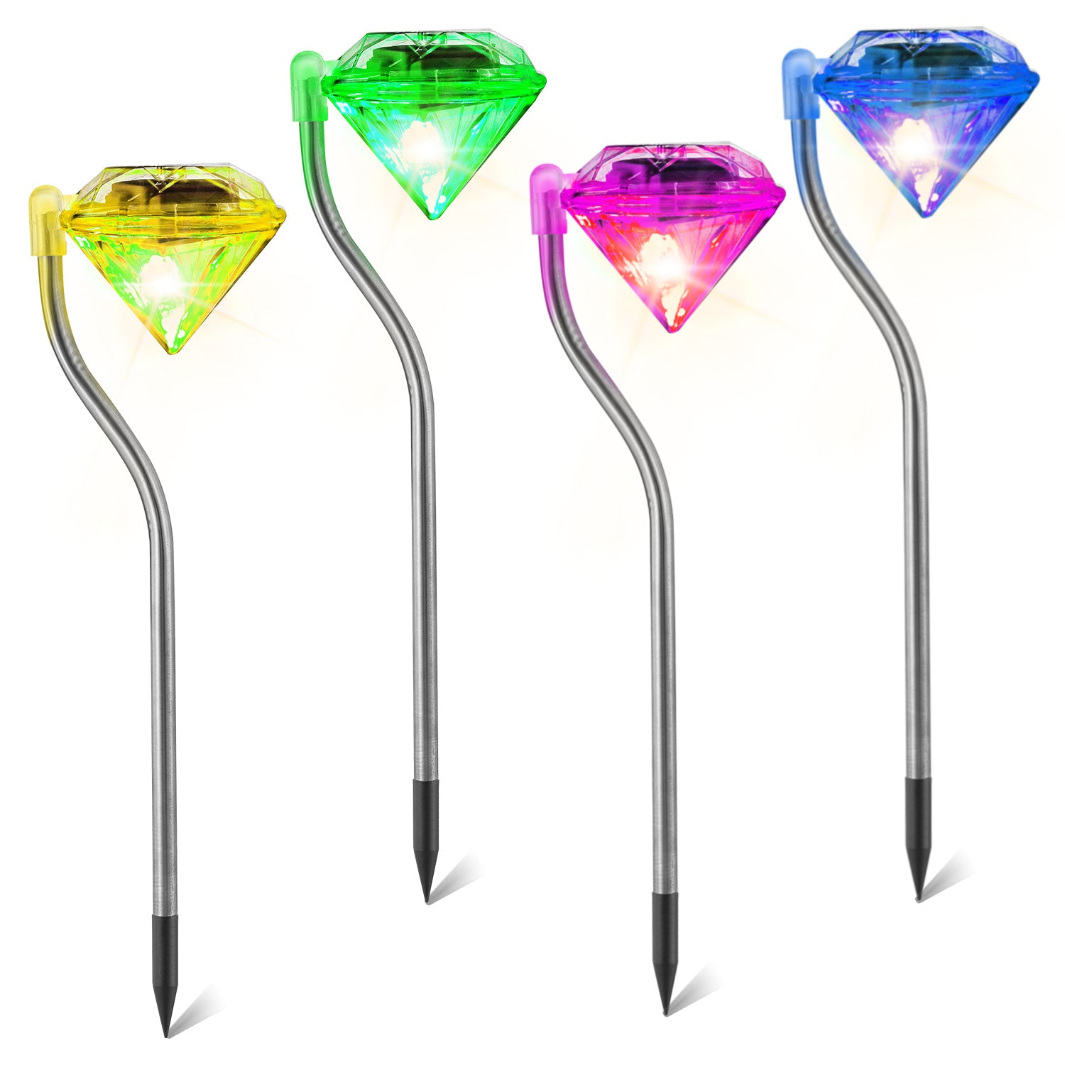 4Pcs Solar Garden Stake Light Outdoor Diamond LED Light 7 Color Changing IP65 Waterproof Pathway Stake Decorative Lamp For Garden Patio Yard Walkway