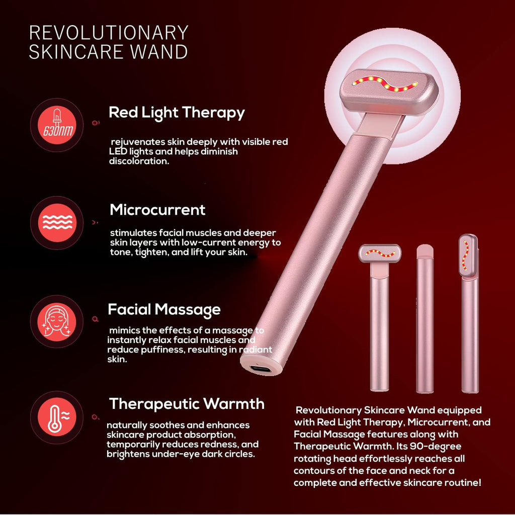 4 In 1 Portable Skin Care Vibration Massager Facial Rejuvenation Hand Held Equipment Face Beauty Eye LED Red Light Therapy Wand