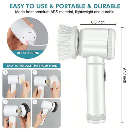 Electric Spin Scrubber, Bathroom Cordless Cleaning Brush Power Scrubber with 5 Replaceable Brush Heads