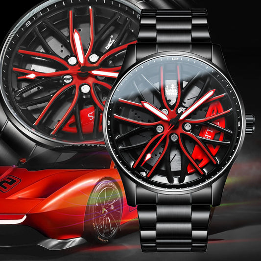 Luxury Car Rim Men's Watch – Waterproof Sport Quartz Timepiece