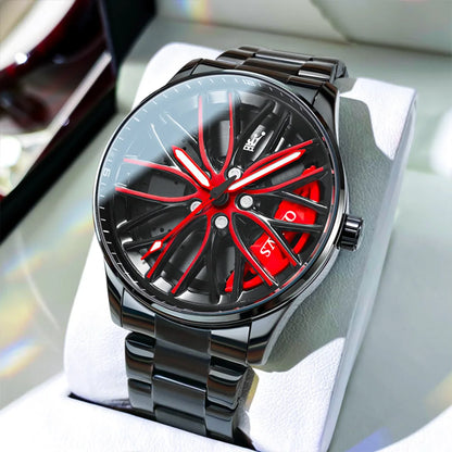 Luxury Car Rim Men's Watch – Waterproof Sport Quartz Timepiece