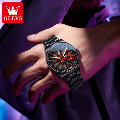 Luxury Car Rim Men's Watch – Waterproof Sport Quartz Timepiece