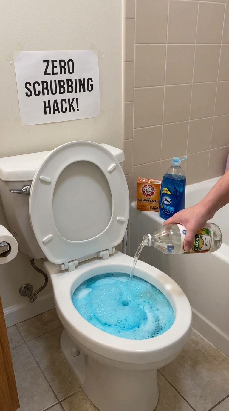 Zero scrub bathroom hacks using blue soap foam for deep cleaning